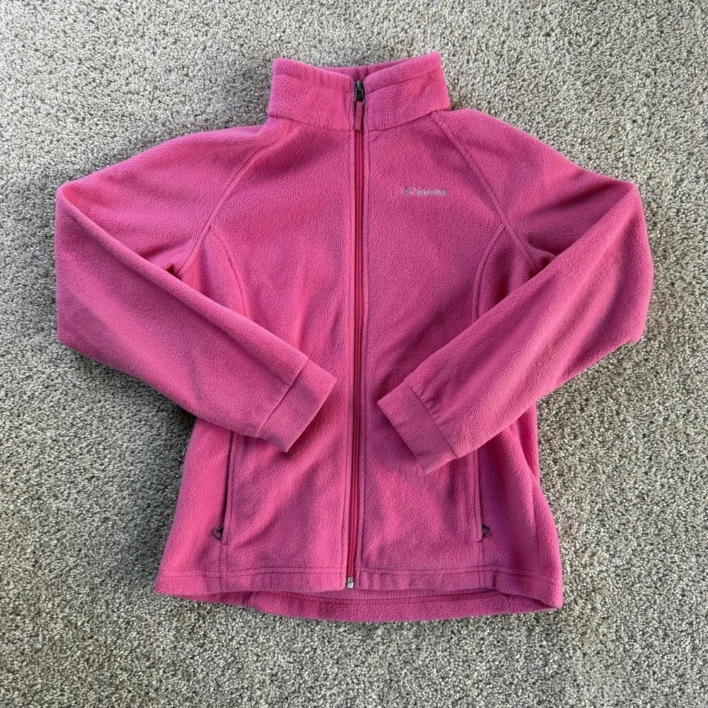 Columbia Fleece Jacket Girls Large 14/16 Pink Full Zip Lightweight Warm Outdoor